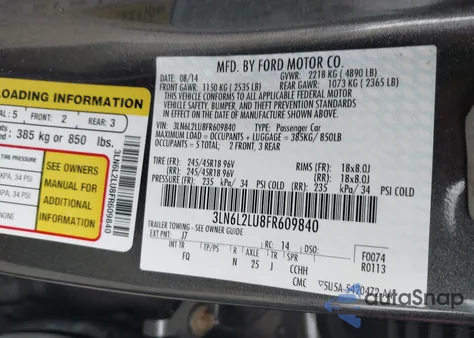 2015 Lincoln Mkz Hybrid из США, поврежденный, VIN 3LN6L2LU8FR609840